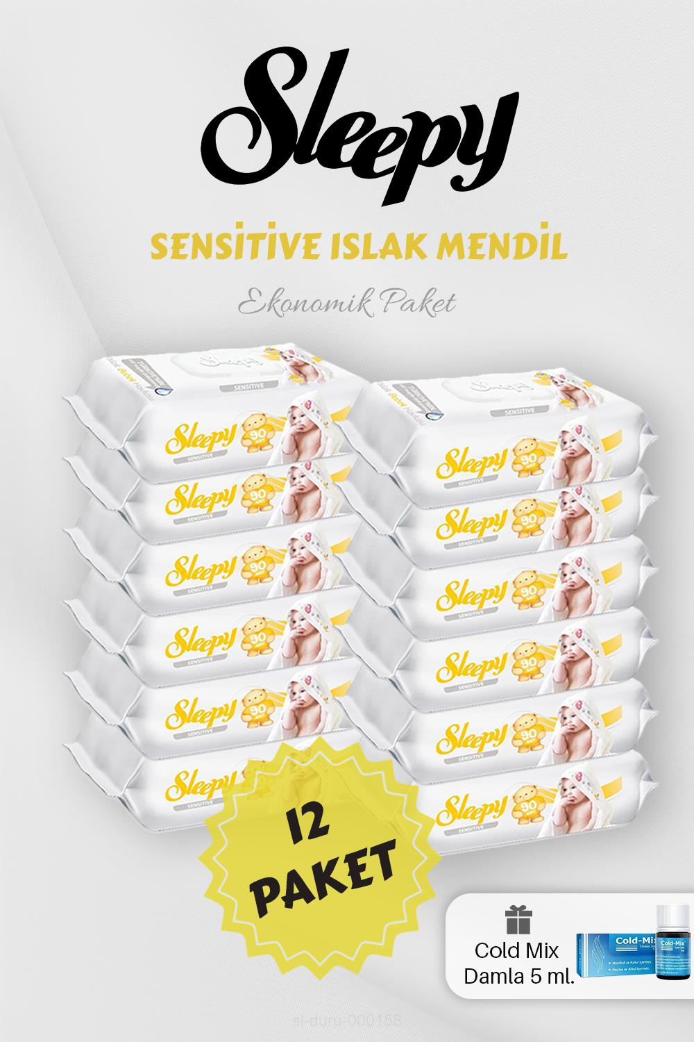 Sensitive 90' lı Islak Mendil 12 Paket Mavi Cold Mix Hediyeli