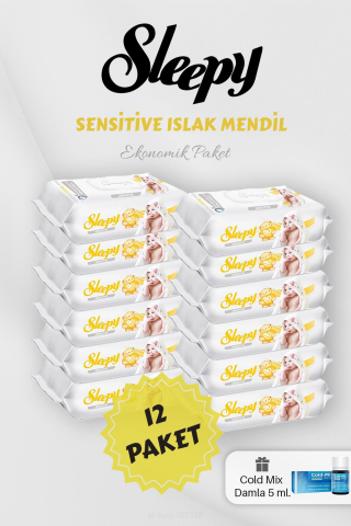 Sensitive 90' lı Islak Mendil 12 Paket Mavi Cold Mix Hediyeli