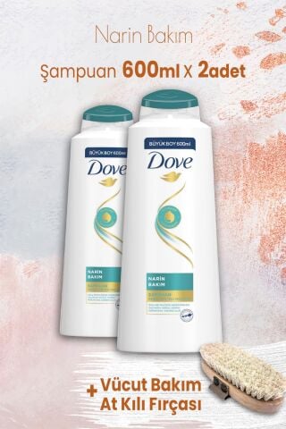 Dove Narin Bakım Şampuan 600 ml x 2 Adet ve Vücut Bakım At Kılı Fırçası
