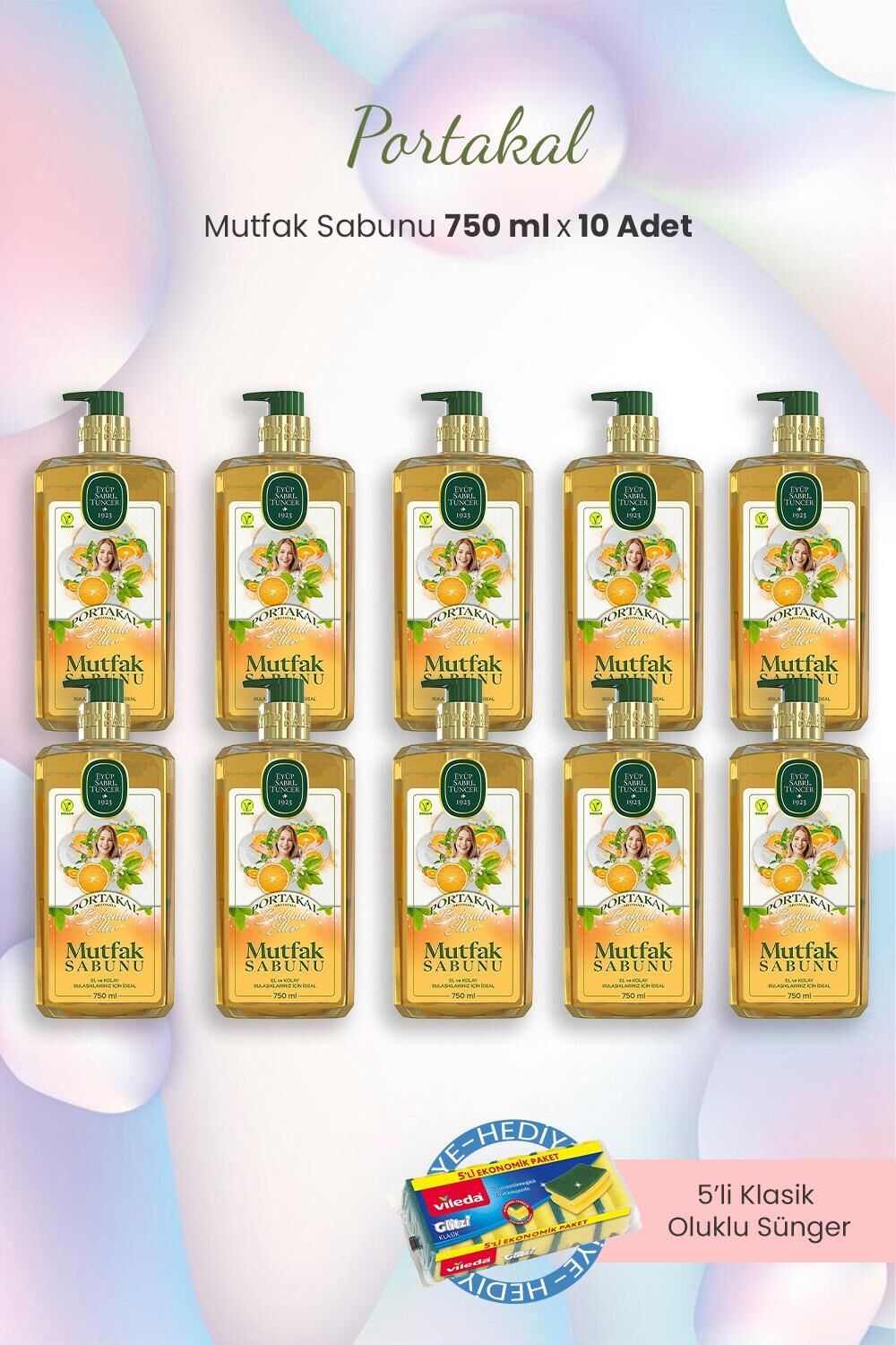 Eyüp Sabri Tuncer Portakal Mutfak Sabunu 750 ml x 10 Adet ve Oluklu Sünger