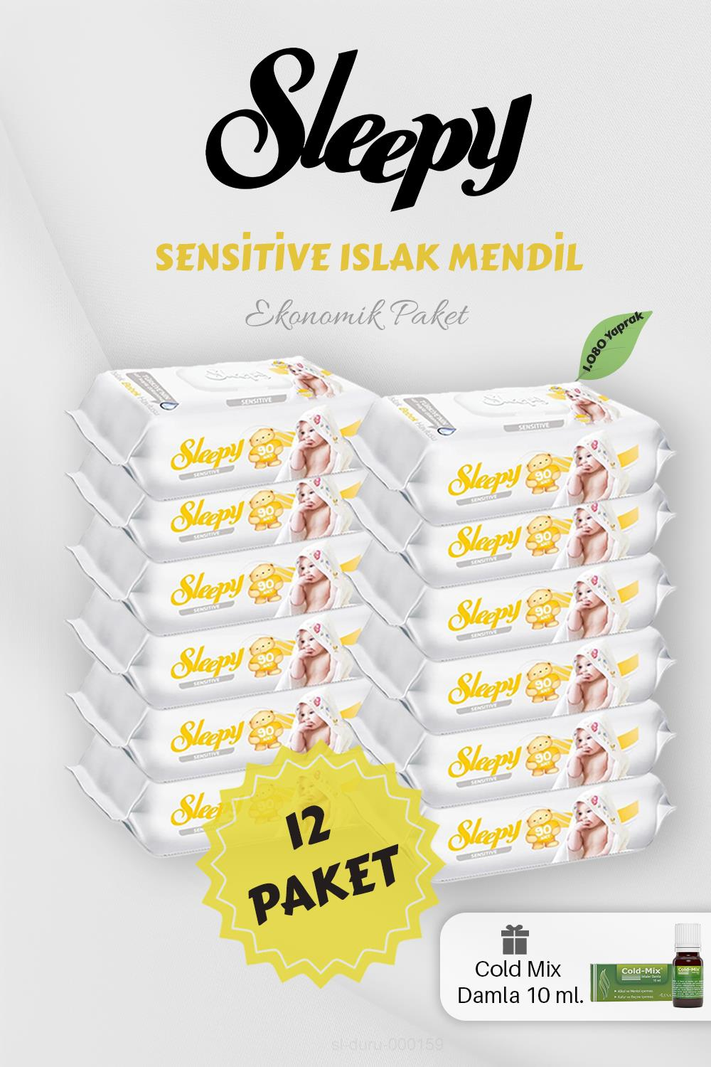 Sensitive 90' lı Islak Mendil 12 Paket Yeşil Cold Mix Hediyeli