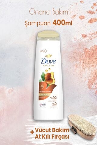 Dove Ultra Care Onarıcı Bakım Argan Yağı Şampuan 400 ml ve Vücut Bakım At Kılı Fırçası
