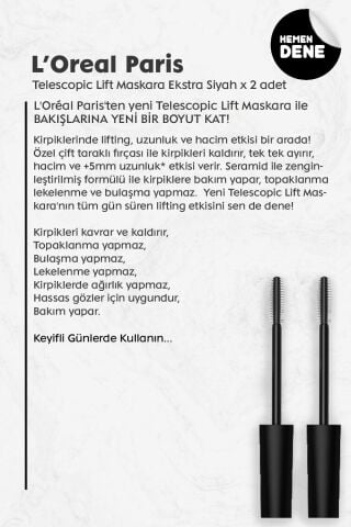 Loreal Paris Telescopic Lift Maskara Ekstra Siyah x 2 Adet