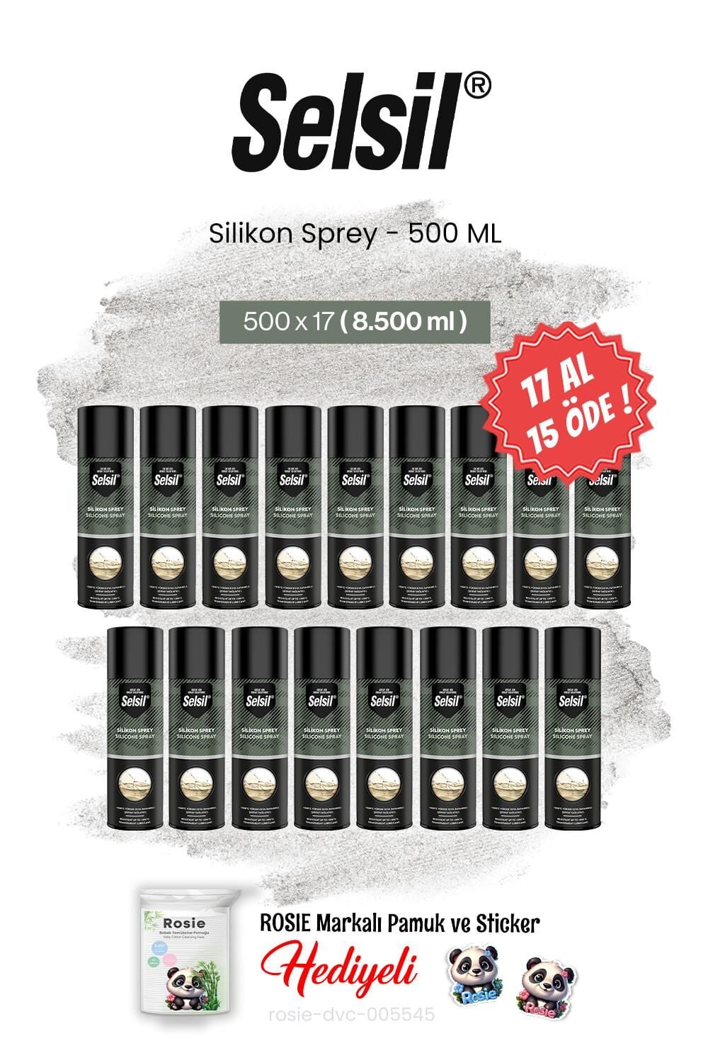 Selsil Silikon Sprey 500 ml, 17 AL 15 ÖDE ve rosie pamuk