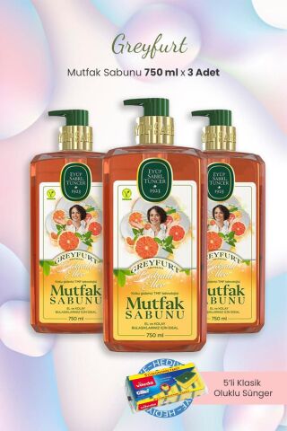 Eyüp Sabri Tuncer Greyfurt Mutfak Sabunu 750 ml x 3 Adet ve Oluklu Sünger