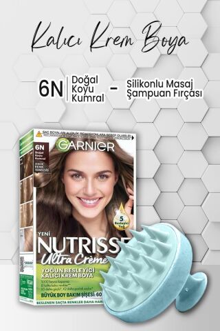 Garnier Nutrisse Besleyici Krem Saç Boyası 6N Doğal Koyu Kumral ve Şampuan Fırçası Mavi
