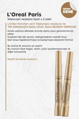 Loreal Paris Telescopic Maskara Siyah x 2 Adet