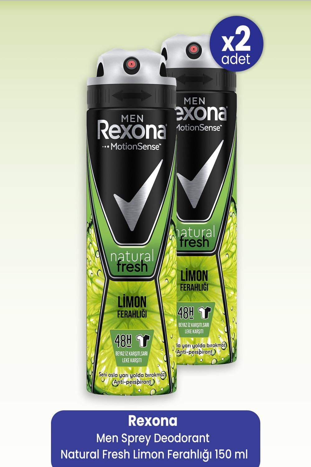 Rexona Men Sprey Deodorant Natural Fresh Limon Ferahlığı 150 ml x 2 Adet