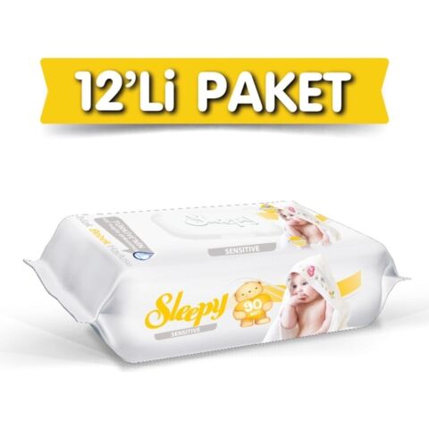 Sleepy Islak Havlu Sensitive 90''lı Kapaklı x12