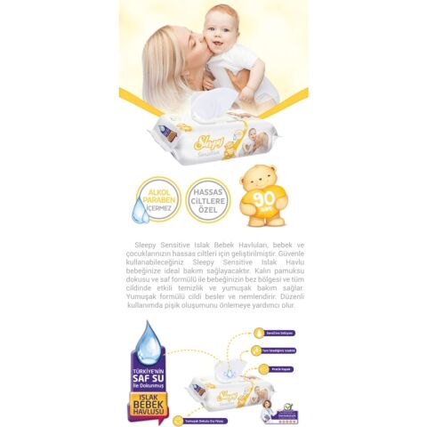 Sleepy Islak Havlu Sensitive 90''lı Kapaklı x12