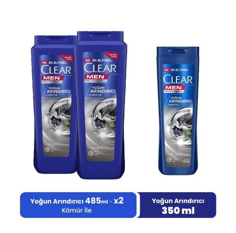 Clear Men Şampuan Yoğun Arındırıcı 485 ML x 2 ve Yoğun Arındırıcı 350 ml