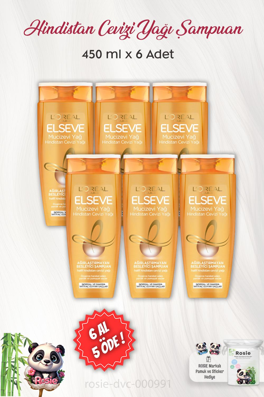 6 AL 5 ÖDE Elseve Hindistan Cevizi Yağı Ağırlaştırmayan Bakım Şampuan 450 ml ve ROSIE