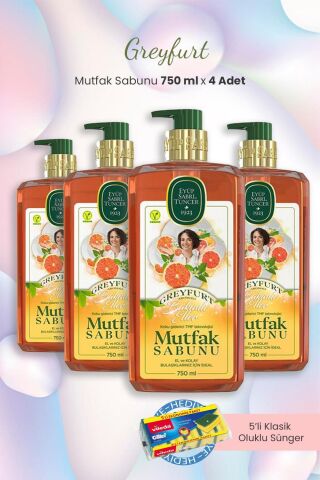 Eyüp Sabri Tuncer Greyfurt 4'lü Mutfak Sabunu 750 ml ve Bulaşık Süngeri
