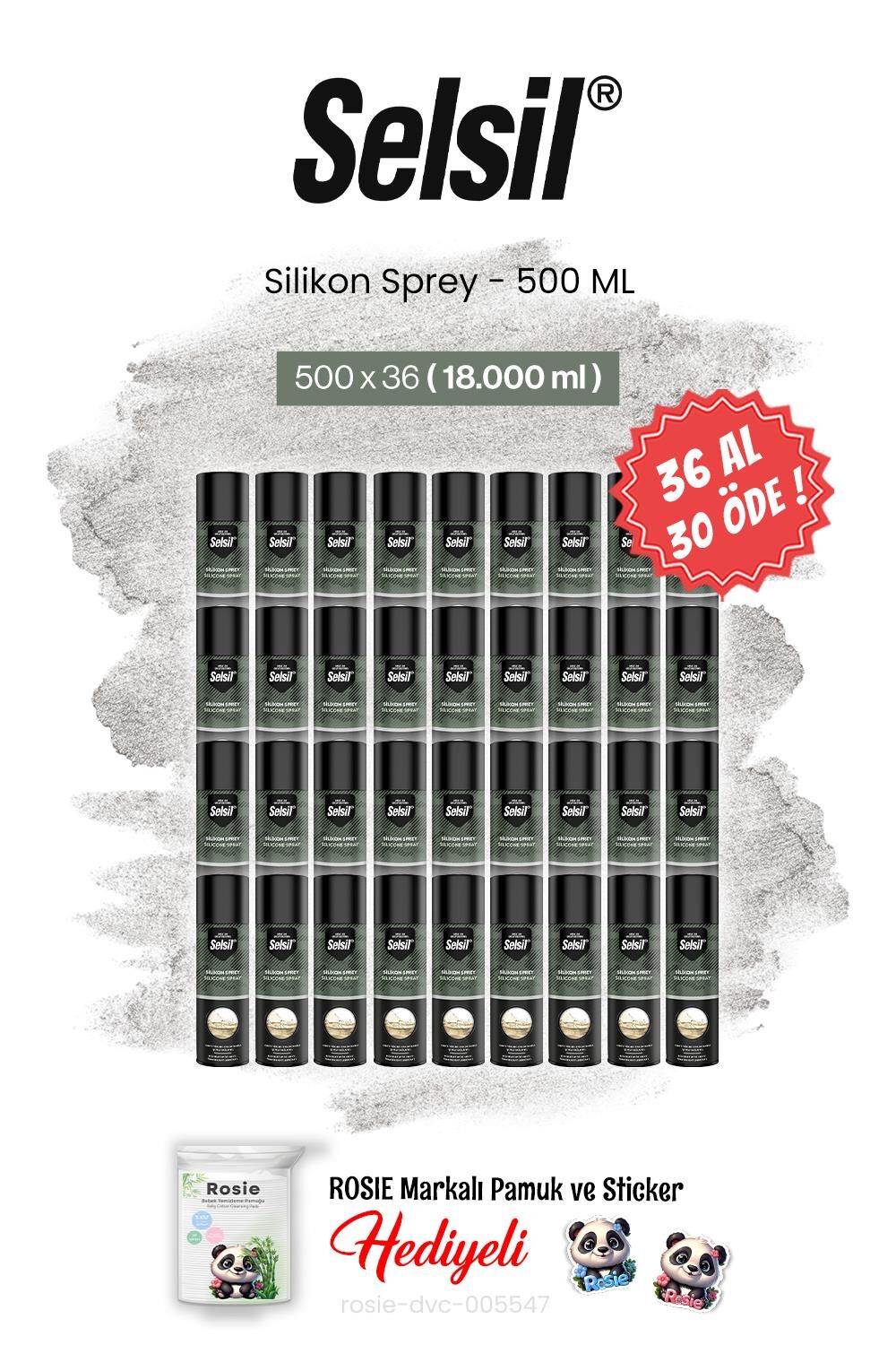 Selsil 500 ml, 36 AL 30 ÖDE Silikon Sprey ve rosie pamuk