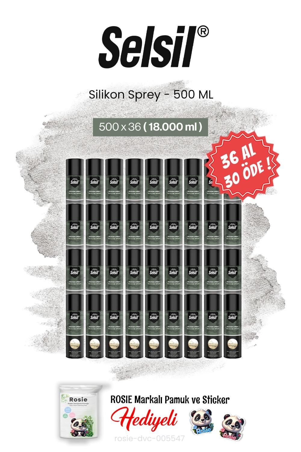 Selsil 500 ml, 36 AL 30 ÖDE Silikon Sprey ve rosie pamuk