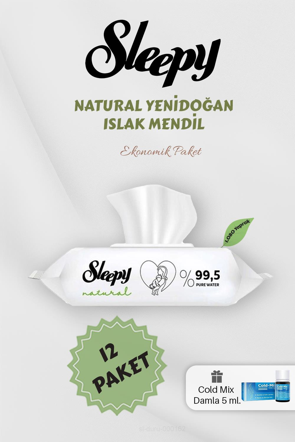 Natural Yenidoğan 90' lı Islak Mendil 12 Paket Mavi Cold Mix Hediyeli