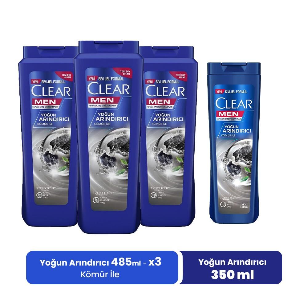 Clear Men Şampuan Yoğun Arındırıcı 485 ML x 3 ve Yoğun Arındırıcı 350 ml