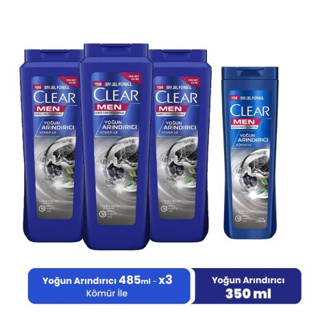 Clear Men Şampuan Yoğun Arındırıcı 485 ML x 3 ve Yoğun Arındırıcı 350 ml