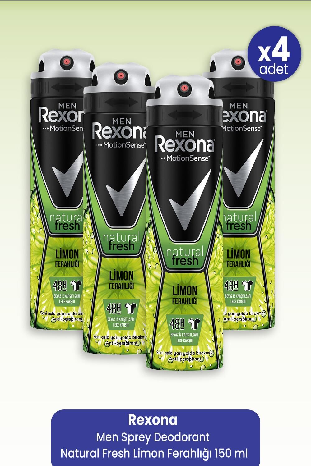 Rexona Men Sprey Deodorant Natural Fresh Limon Ferahlığı 150 ml x 4 Adet