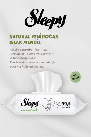 Natural Yenidoğan 90' lı Islak Mendil 12 Paket Yeşil Cold Mix Hediyeli