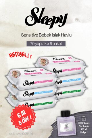 Sleepy 6 AL 5 ÖDE Sensitive 70'li Bebek Havlusu, Rosie Pudra Oda Kokusu