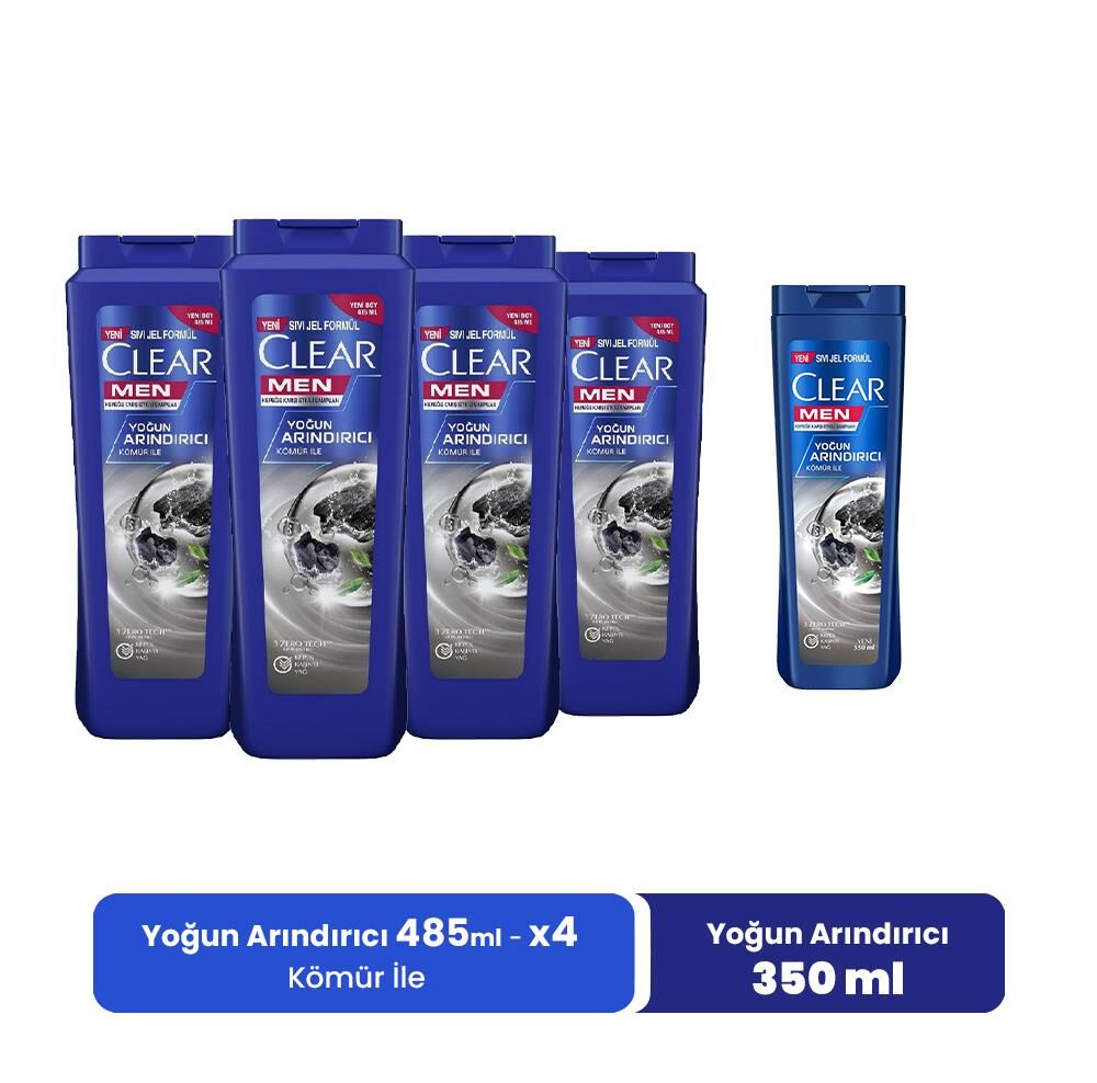 Clear Men Şampuan Yoğun Arındırıcı 485 ML x 4 ve Yoğun Arındırıcı 350 ml