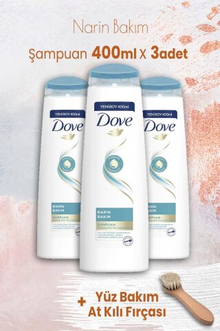 Dove Şampuan Narin Bakım 400 ml x 3 Adet ve Yüz Bakım At Kılı Fırçası