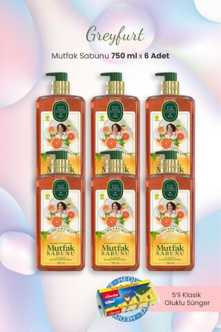 Eyüp Sabri Tuncer Greyfurt Mutfak Sabunu 750 ml x 6 Adet ve Oluklu Sünger