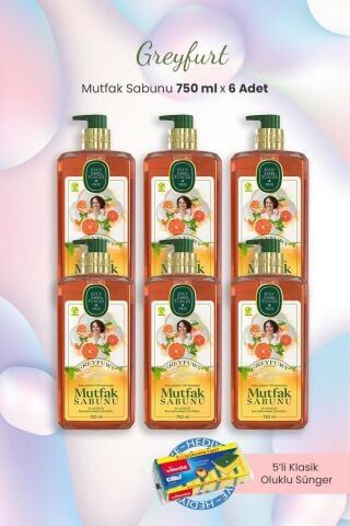 Eyüp Sabri Tuncer Greyfurt Mutfak Sabunu 750 ml x 6 Adet ve Oluklu Sünger