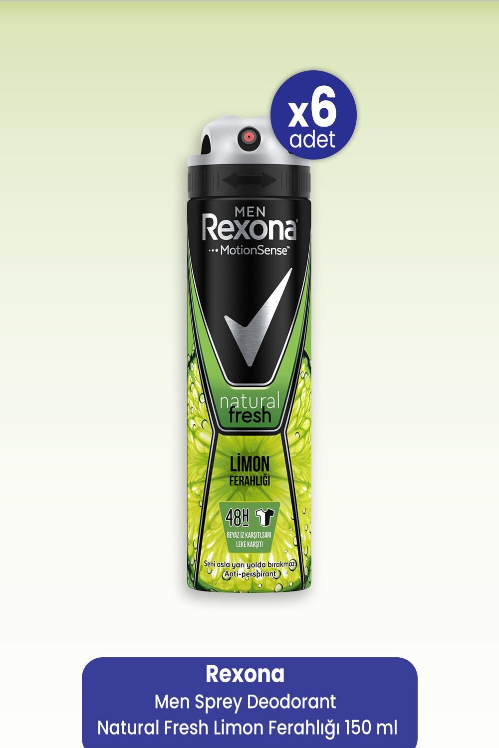 Rexona Men Sprey Deodorant Natural Fresh Limon Ferahlığı 150 ml x 6 Adet