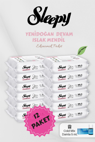50' li Yenidoğan Islak Mendil 12 Paket, Mavi Cold Mix Hediyeli