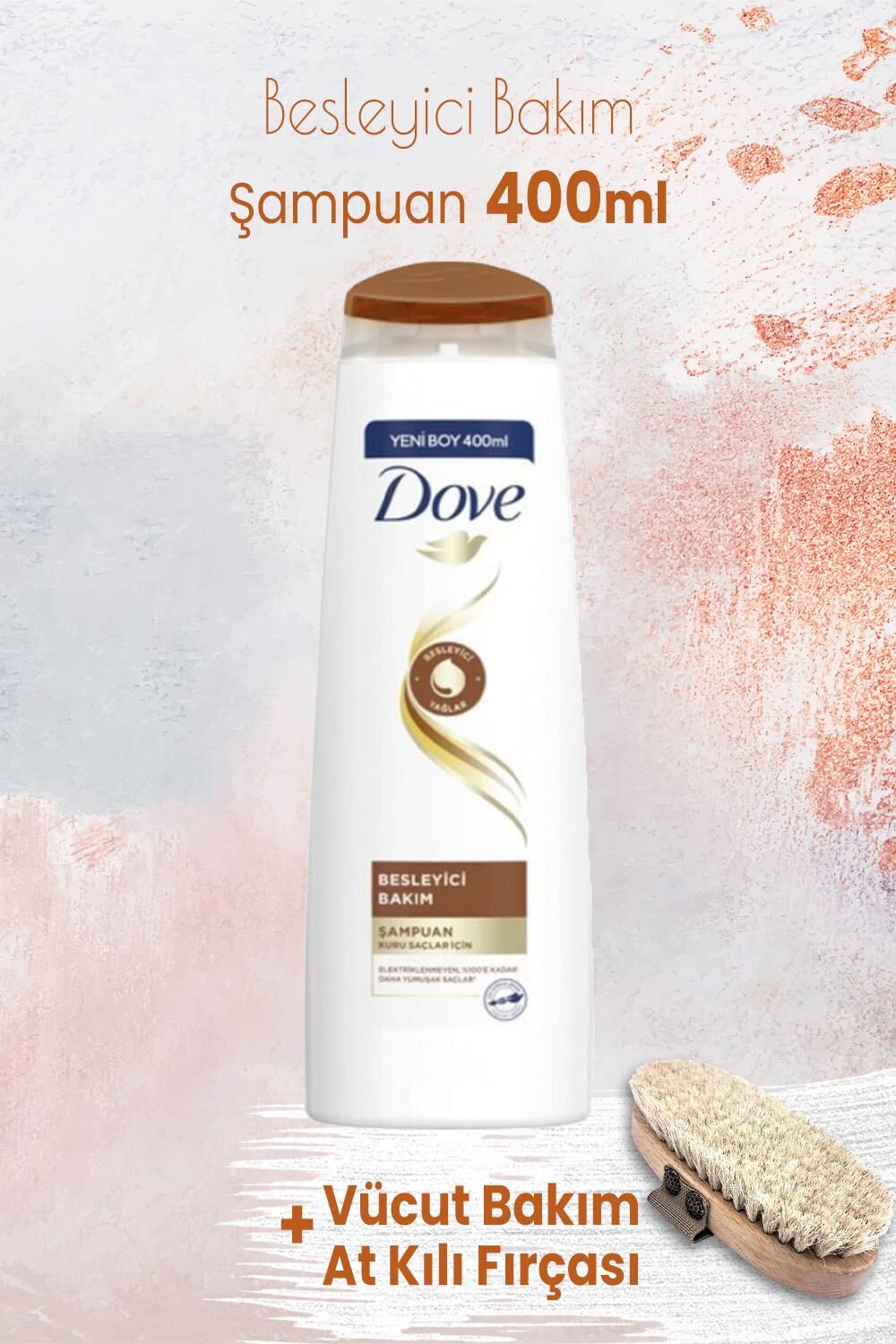 Dove Şampuan Besleyici Bakım 400 ml ve Vücut Bakım At Kılı Fırçası