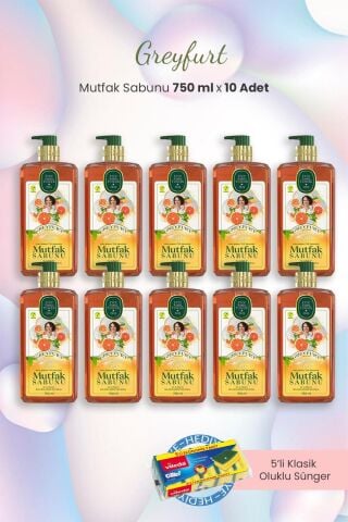Eyüp Sabri Tuncer Greyfurt Mutfak Sabunu 750 ml x 10 Adet ve Bulaşık Süngeri