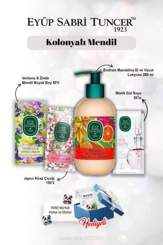 Bodrum Mandalina Losyon 280 ml, Gül suyu 30'lu, Verbena & Zinde 50'li, Japon Kiraz Çiçeği 150'li ve Rosie