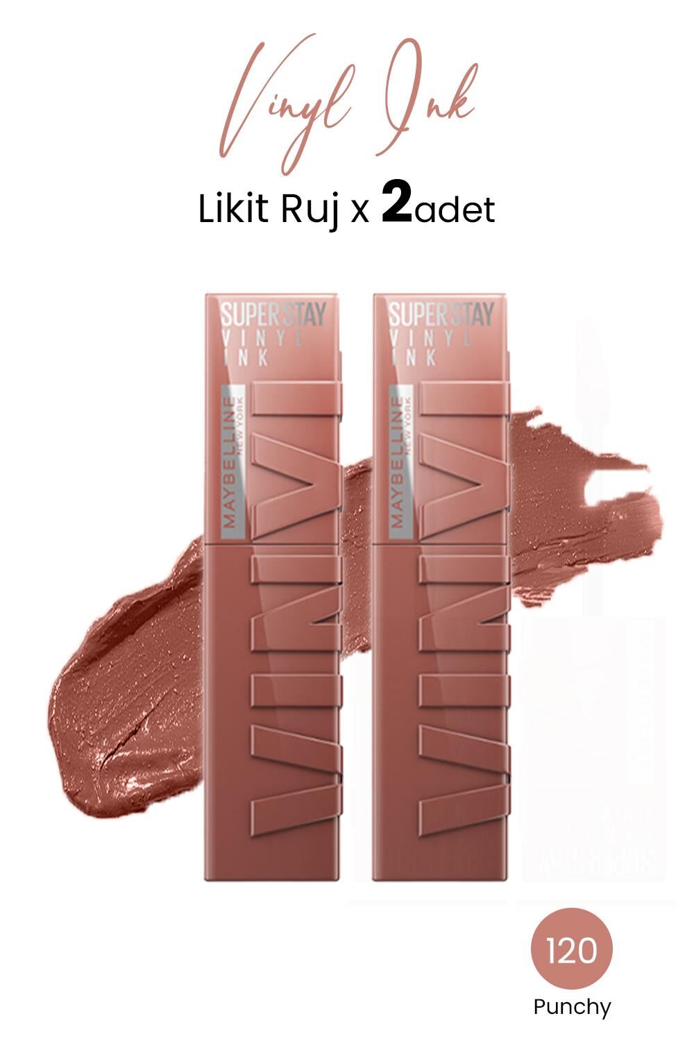 Maybelline New York Super Stay Vinyl Ink Likit Ruj 120 Punchy x 2 adet