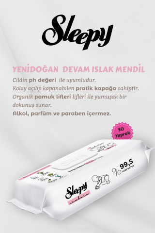 50' li Yenidoğan Islak Mendil 12 Paket, Yeşil Cold Mix Hediyeli