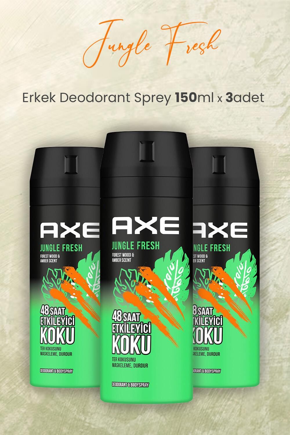 Axe Jungle Fresh Erkek Deodorant Sprey 150 ml x 3 Adet