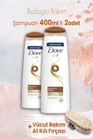 Dove Şampuan Besleyici Bakım 400 ml x 2 Adet ve Vücut Bakım At Kılı Fırçası