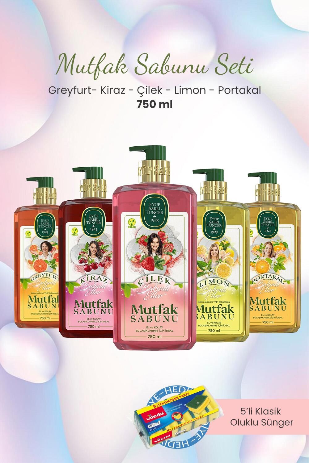 Eyüp Sabri Tuncer Mutfak Sabunu 5'li Paket 750 ml ve Oluklu Sünger