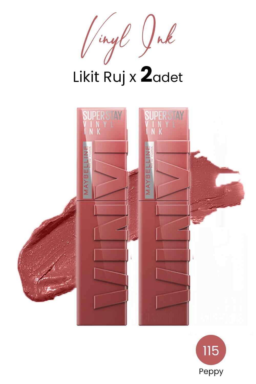 Maybelline New York Super Stay Vinyl Ink Likit Ruj 115 Peppy x 2 adet