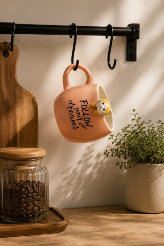 Pembe Renkli Kedi Figürlü Yazılı Kupa 420 ml