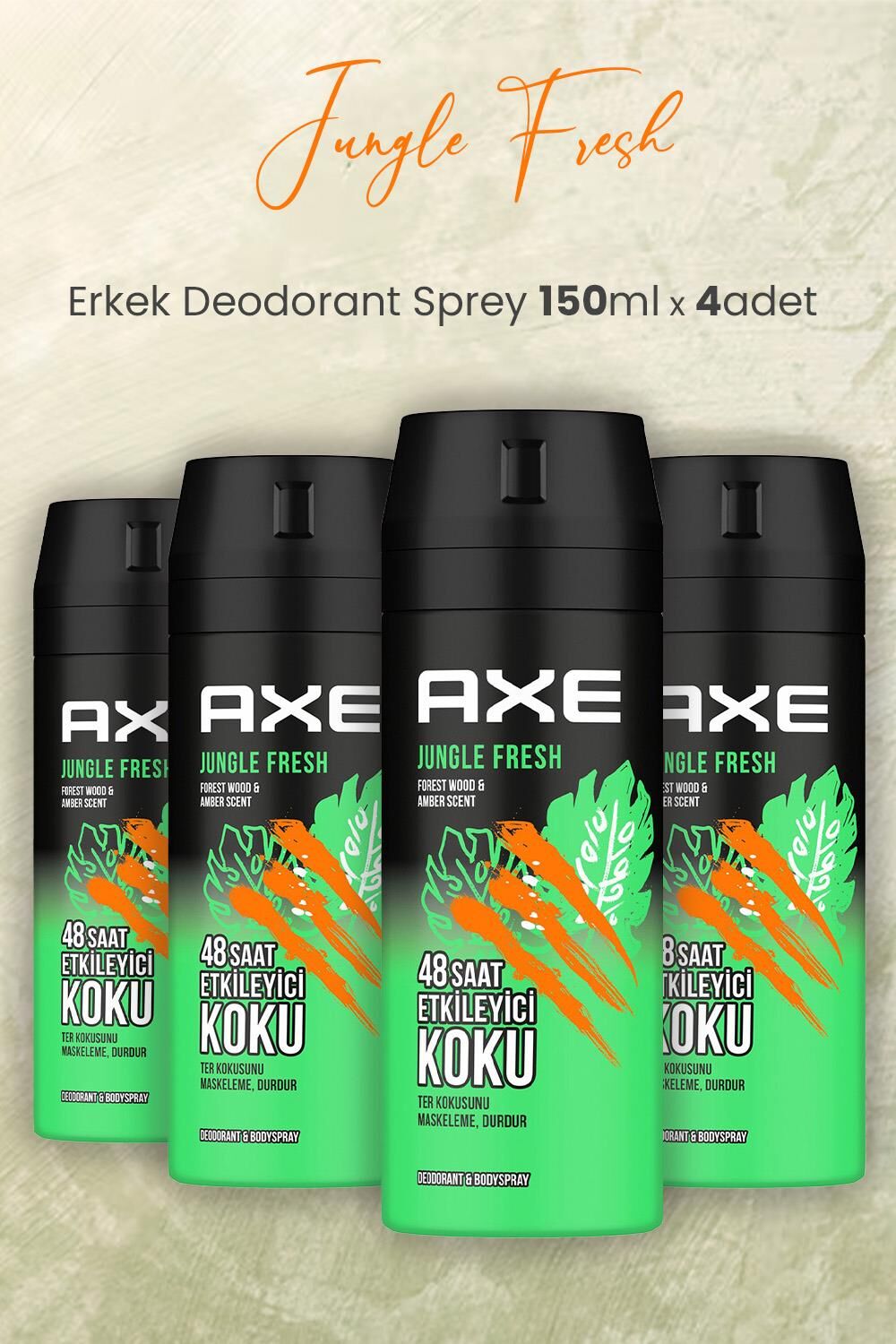 Axe Jungle Fresh Erkek Deodorant Sprey 150 ml x 4 Adet