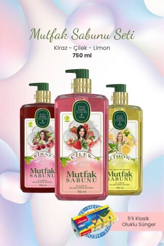Eyüp Sabri Tuncer Çilekli,Kirazlı,Limonlu Mutfak Sabunu 750 ml ve Bulaşık Süngeri