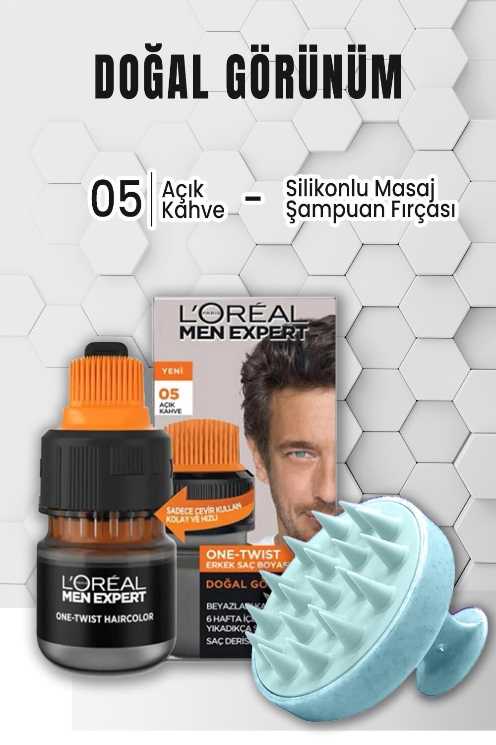 Loreal Paris Men Expert Erkek Saç Boyası 05 Açık Kahve ve Şampuan Fırçası Mavi