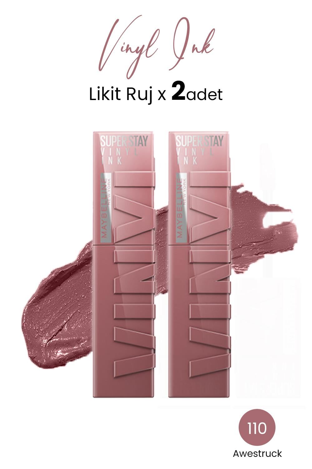 Maybelline New York Super Stay Vinyl Ink Likit Ruj 110 Awestruck x 2 adet