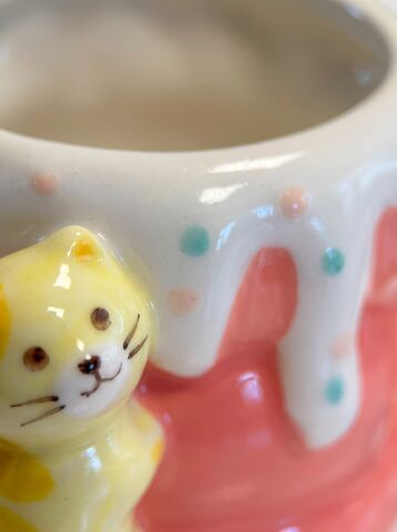 Akışkan Dondurma ve Kedi Detaylı Pembe Kupa 375 ml
