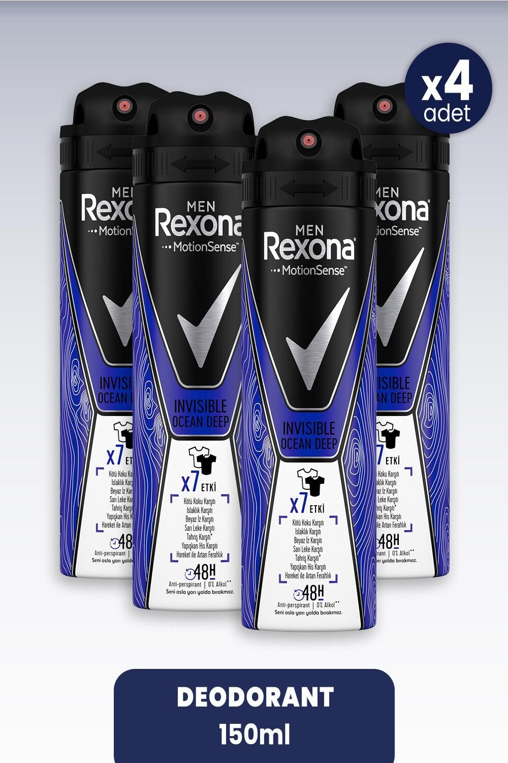 Rexona Men Sprey Deodorant Invisible Ocean Deep 150 ml x 4 Adet