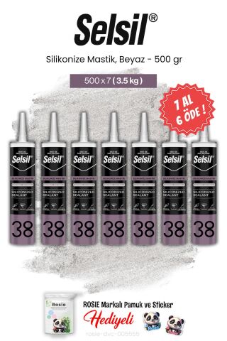 Selsil Silikonize Mastik, 500 gr, Beyaz 7 AL 6 ÖDE ve rosie pamuk