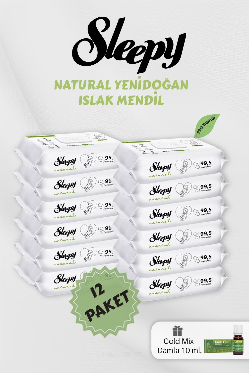 Natural 60' lı Yenidoğan Mendil 12 Paket, Yeşil Cold Mix Hediyeli