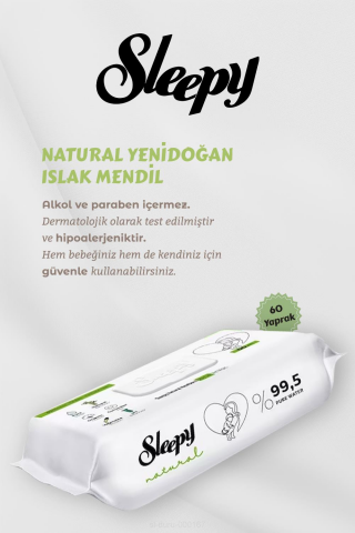 Natural 60' lı Yenidoğan Mendil 12 Paket, Yeşil Cold Mix Hediyeli